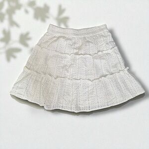 Vintage-Inspired White Eyelet Skirt | Cottagecore Boho Ruffle Mini L festival